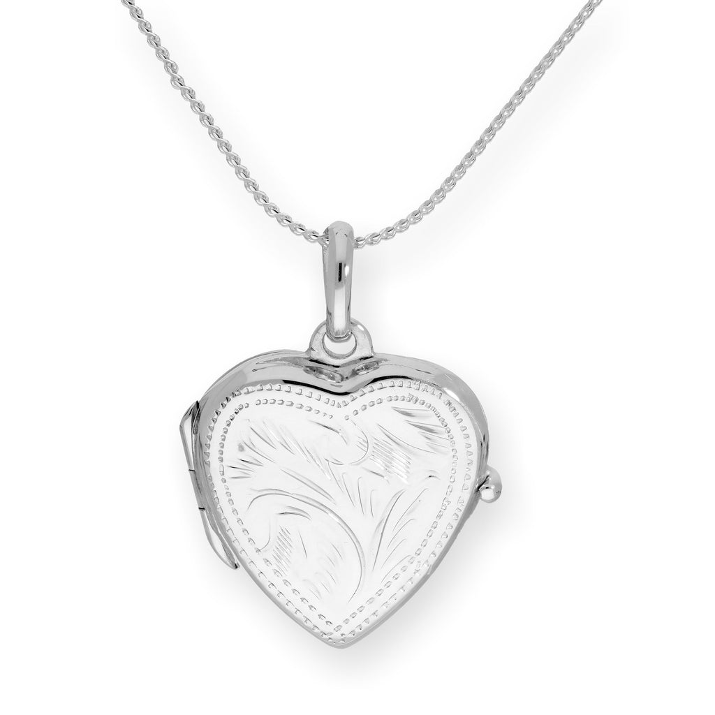 Sterlingsilber Graviertes Herzmedaillon an einer Kette 16 - 22 Zoll