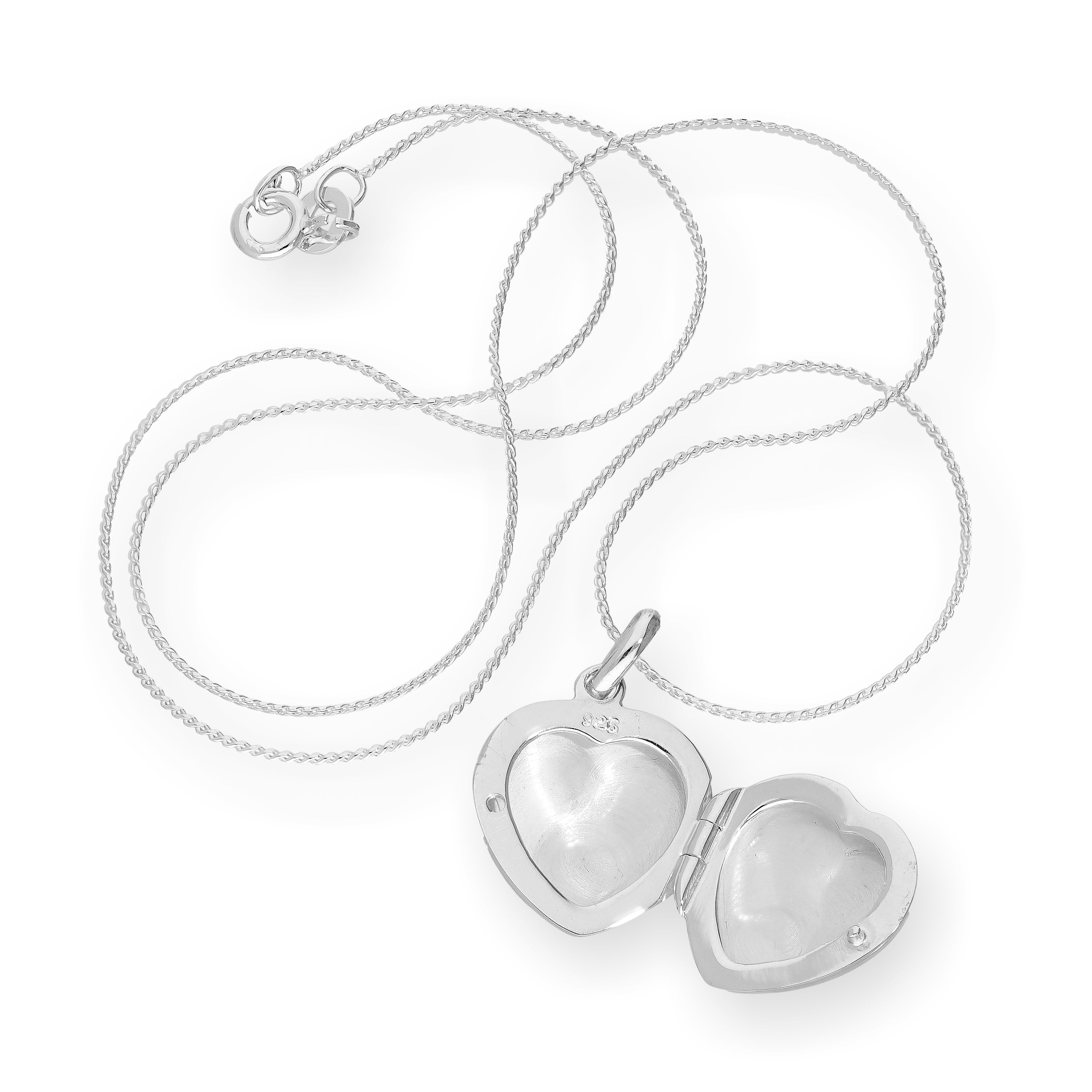 Graviertes Herzmedaillon aus Sterlingsilber an einer Kette, 16–22 Zoll