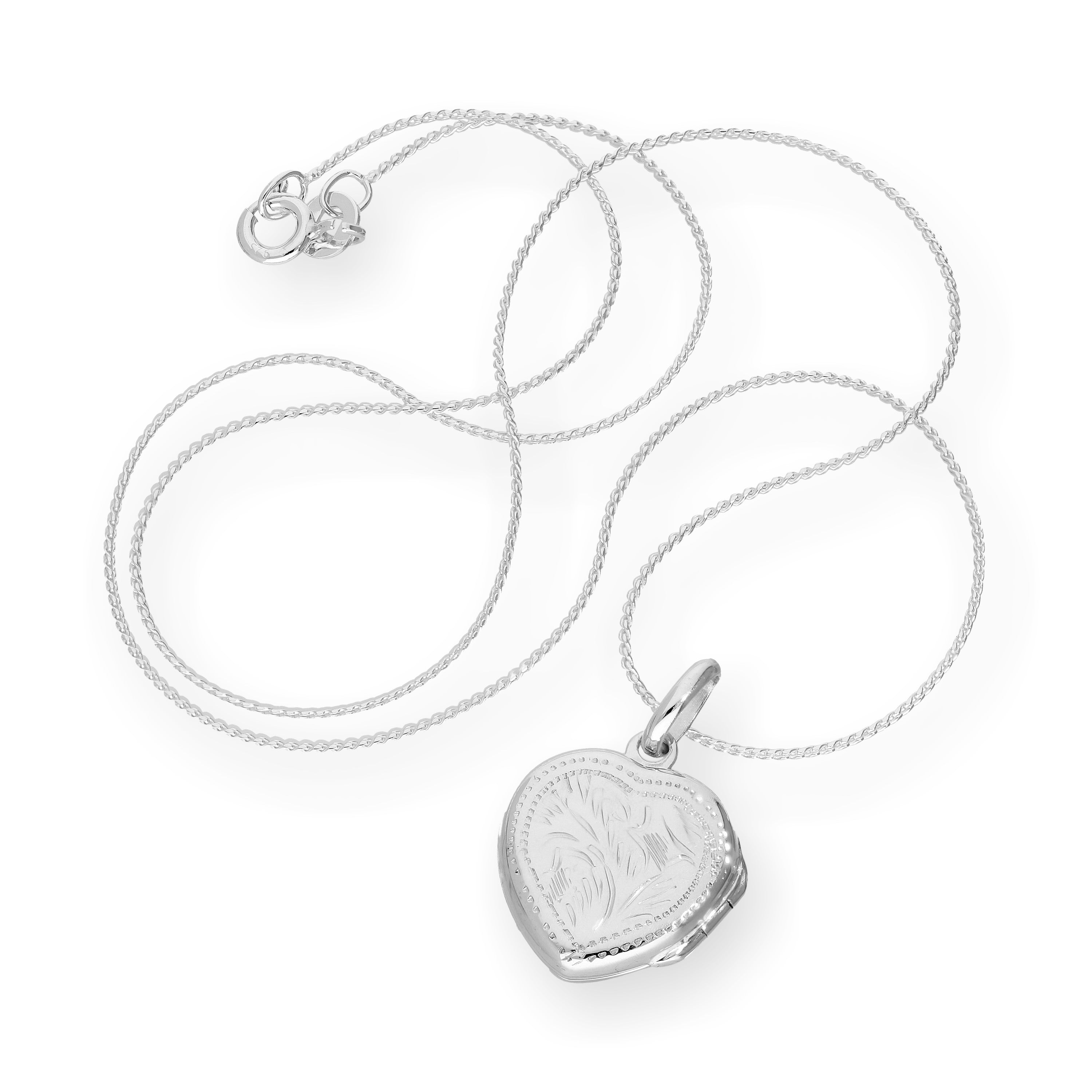 Graviertes Herzmedaillon aus Sterlingsilber an einer Kette, 16–22 Zoll