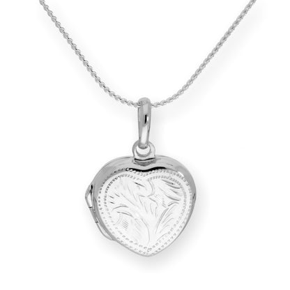 Graviertes Herzmedaillon aus Sterlingsilber an einer Kette, 16–22 Zoll