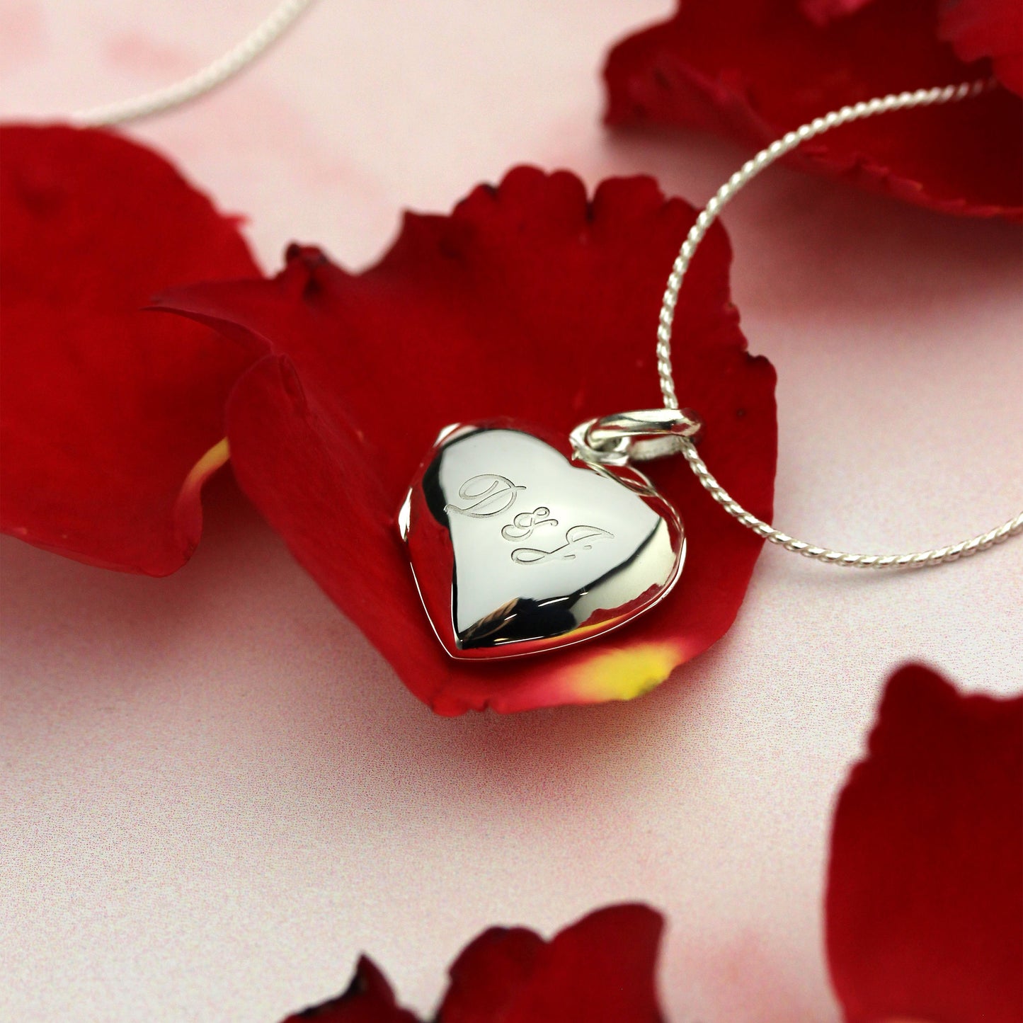 Sterling Silber gravierbares Herzmedaillon mit Kette 16 - 22 Zoll