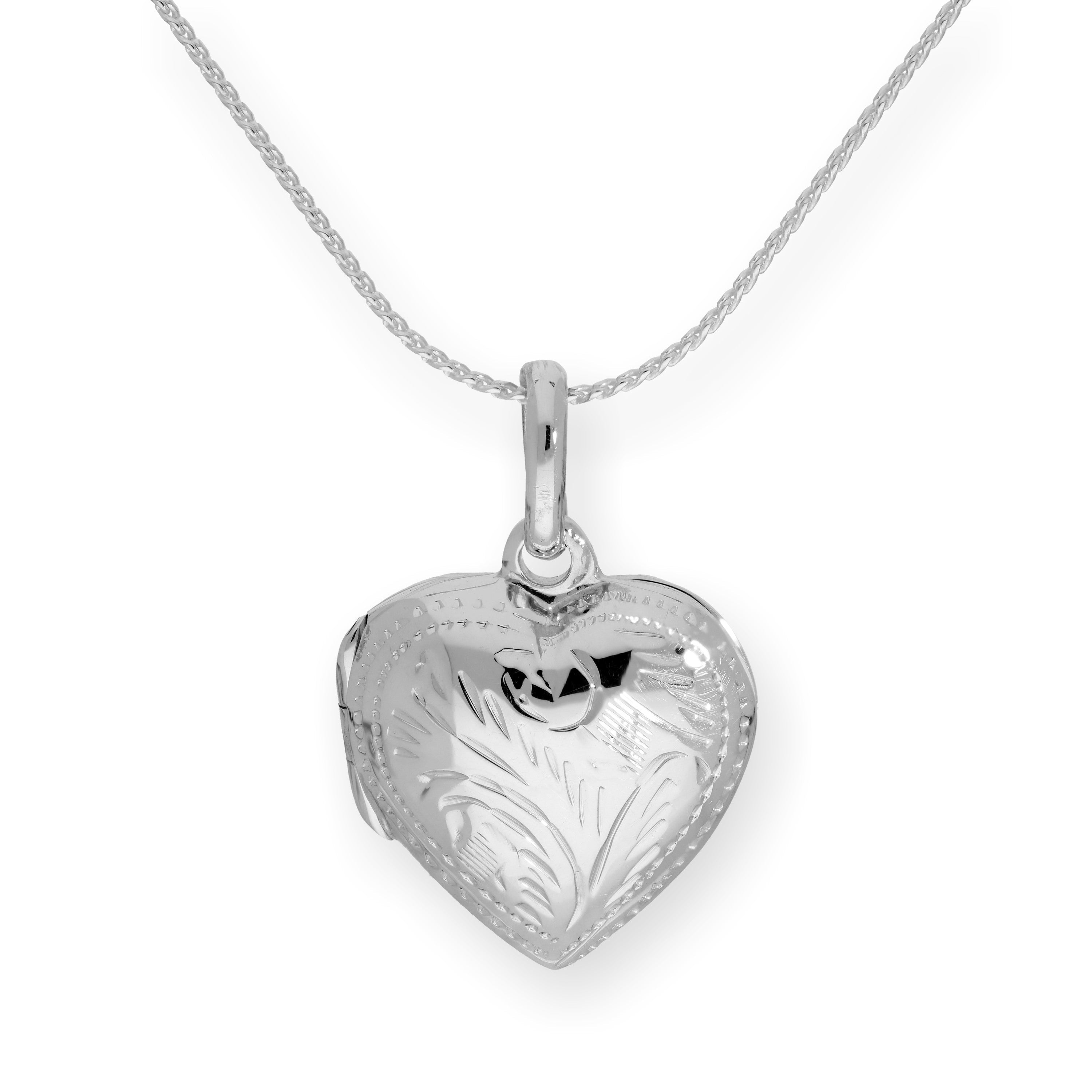 Sterlingsilber graviertes aufgeblasenes Herzmedaillon an einer Kette 16 - 22 Zoll