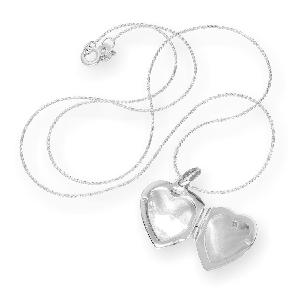 Sterlingsilber graviertes aufgeblasenes Herzmedaillon an einer Kette 16 - 22 Zoll