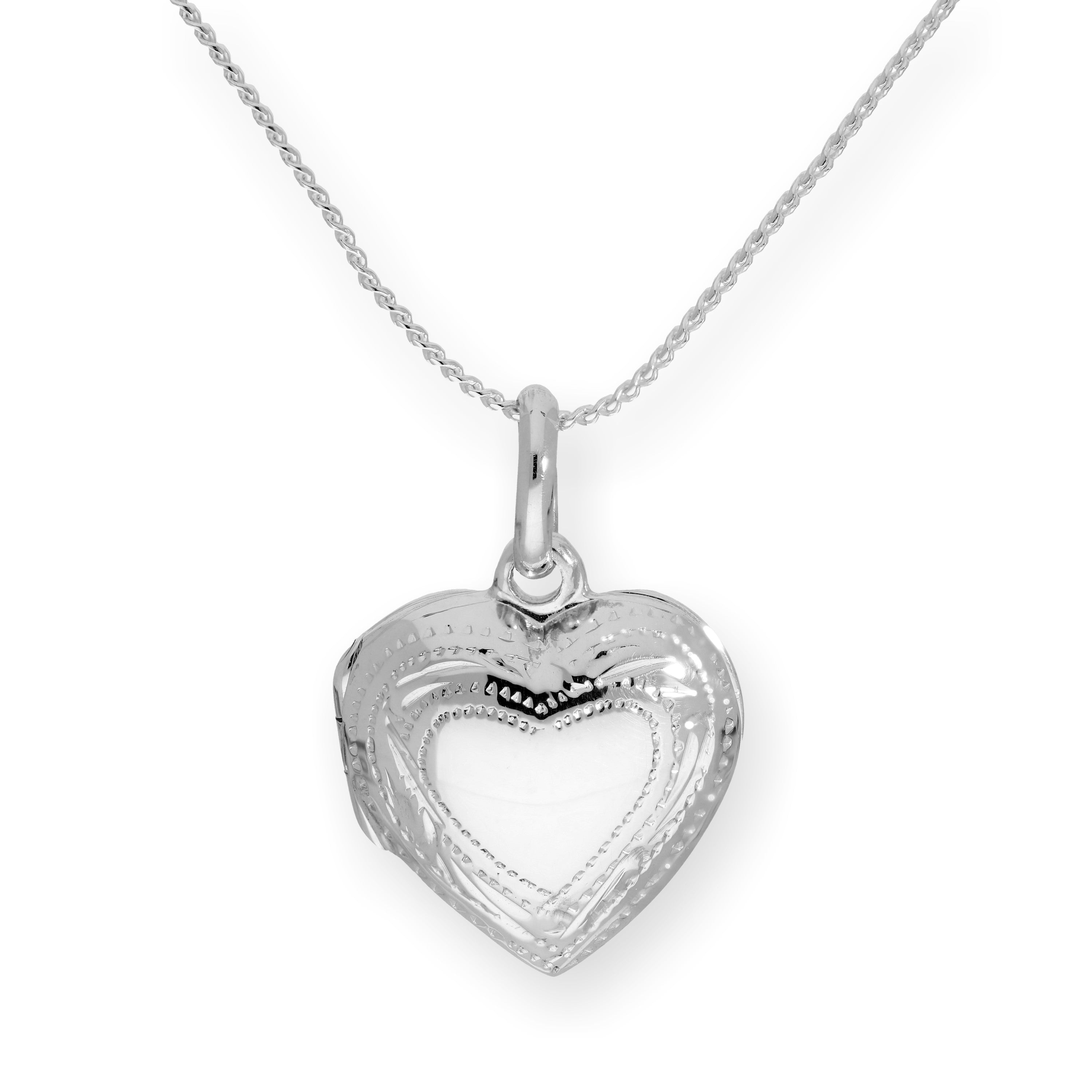 Sterlingsilber graviertes Medaillon mit Herz auf Kette 16 - 22 Zoll