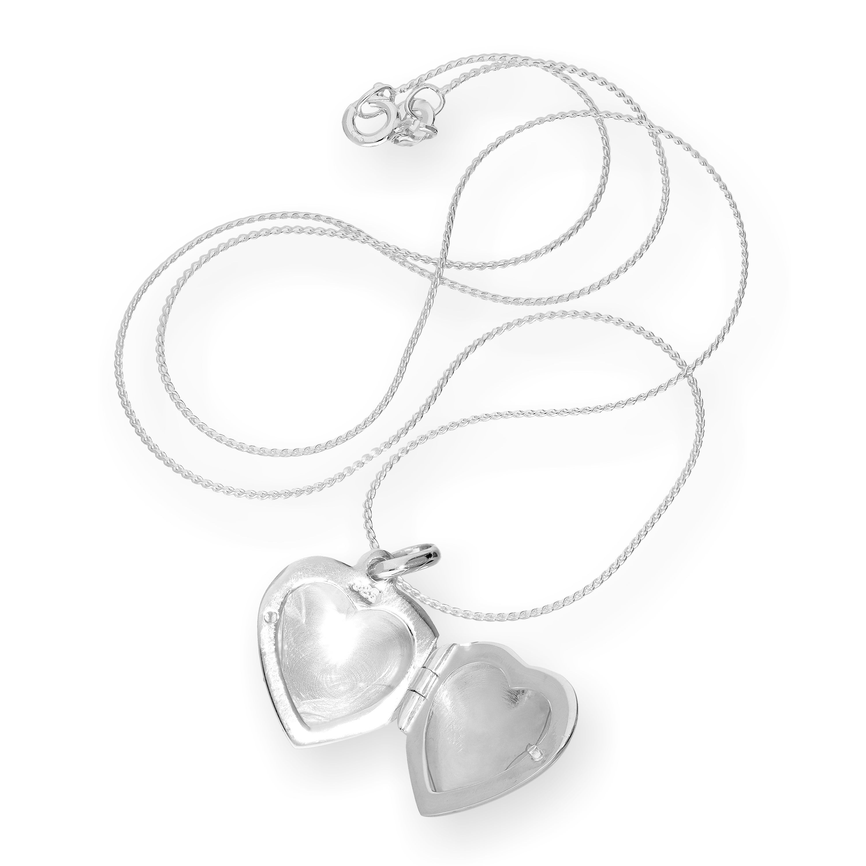 Sterlingsilber graviertes Medaillon mit Herz auf Kette 16 - 22 Zoll