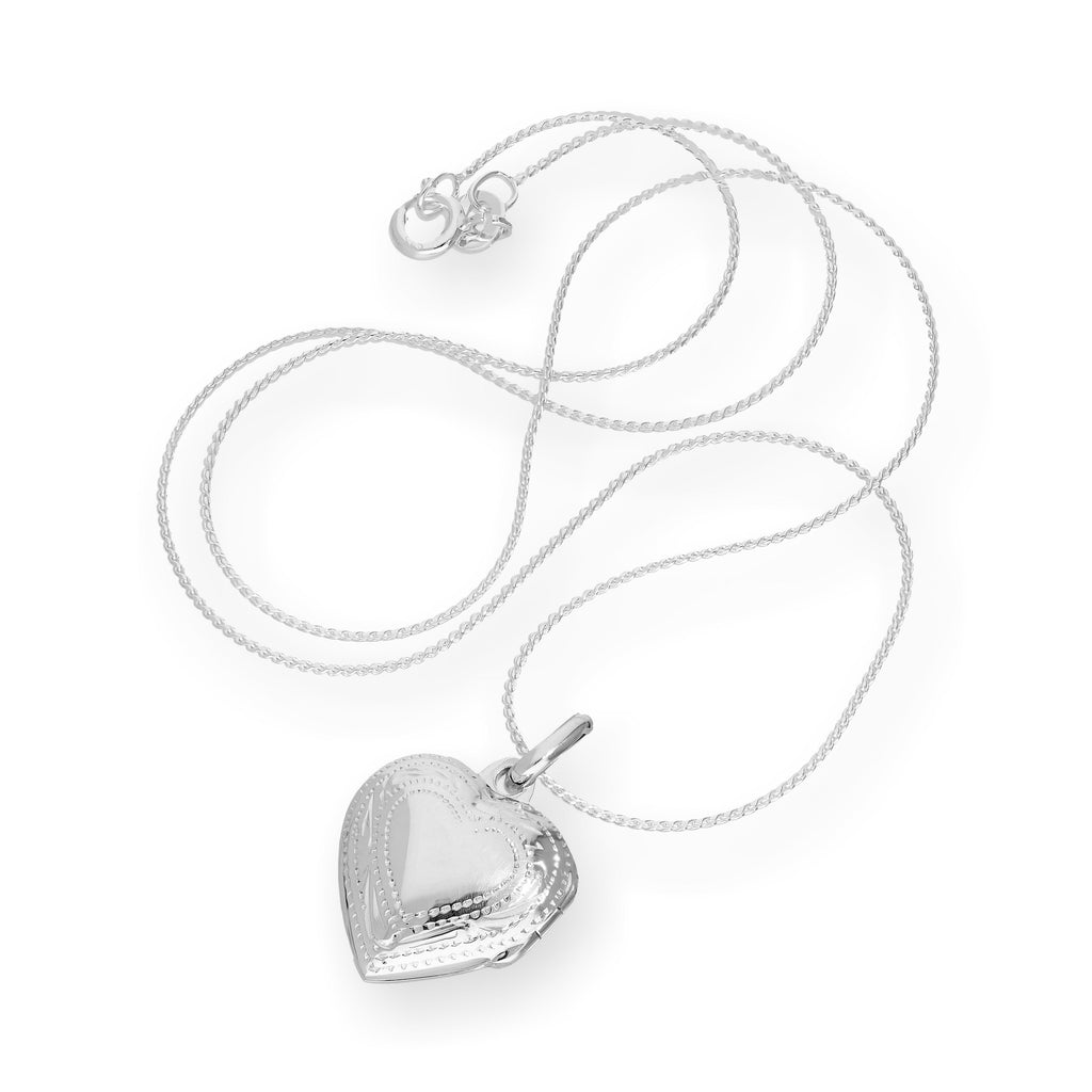 Sterlingsilber graviertes Medaillon mit Herz auf Kette 16 - 22 Zoll