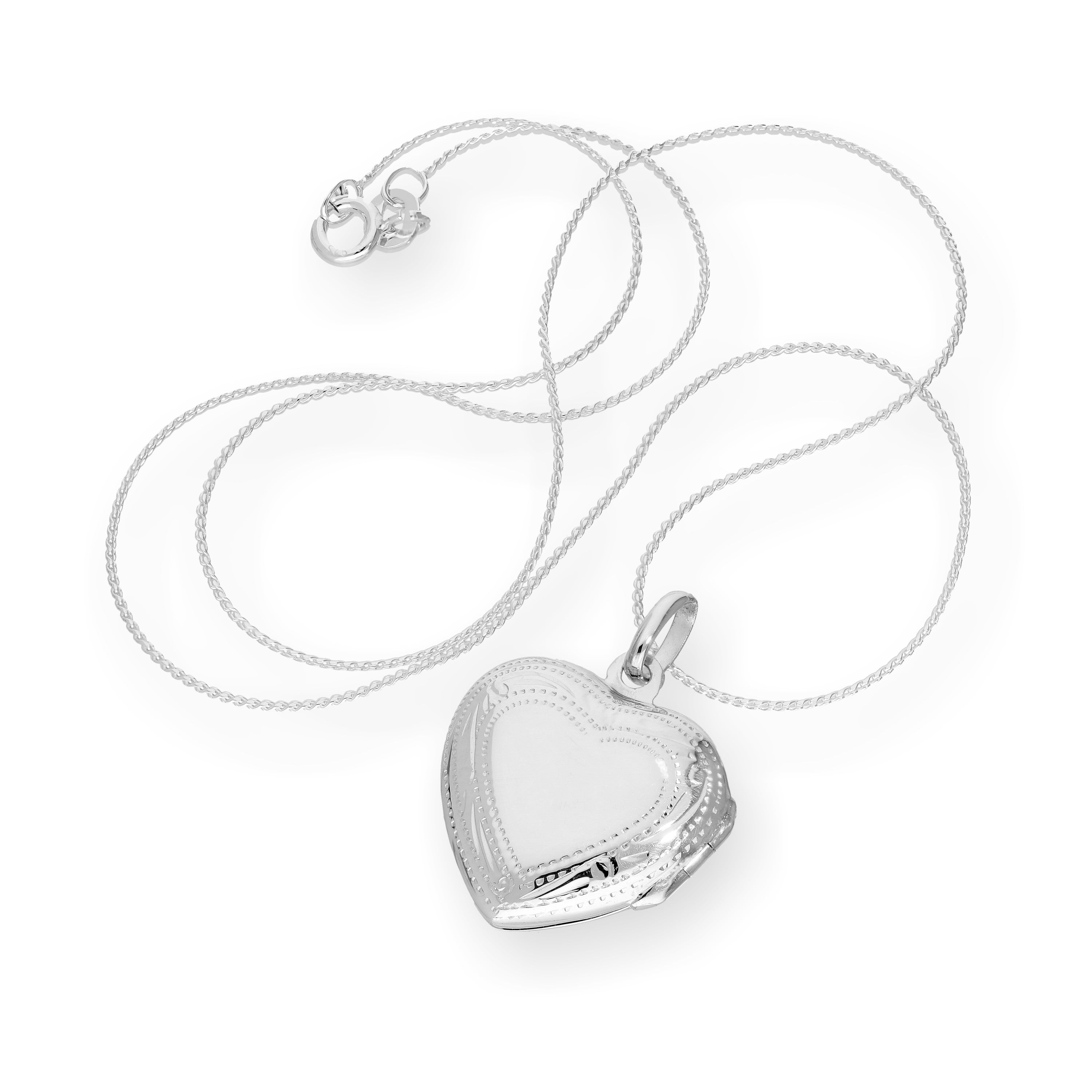 Sterlingsilber Medaillon mit Gravur in Herzform an Kette 16 - 22 Zoll