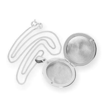 Großes gravierbares rundes Medaillon aus Sterlingsilber an einer Kette, 40–60 cm