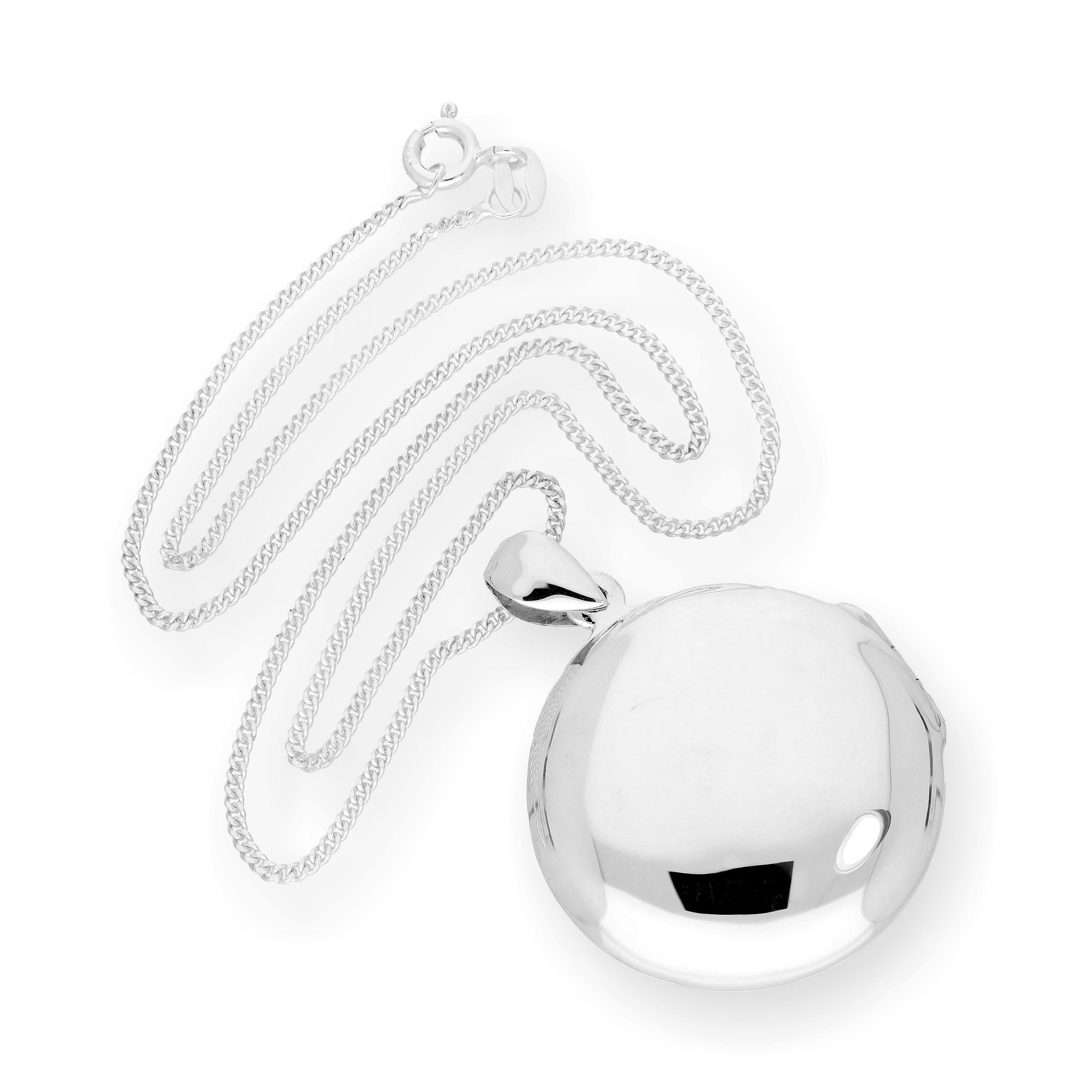 Großes gravierbares rundes Medaillon aus Sterlingsilber an einer Kette, 40–60 cm