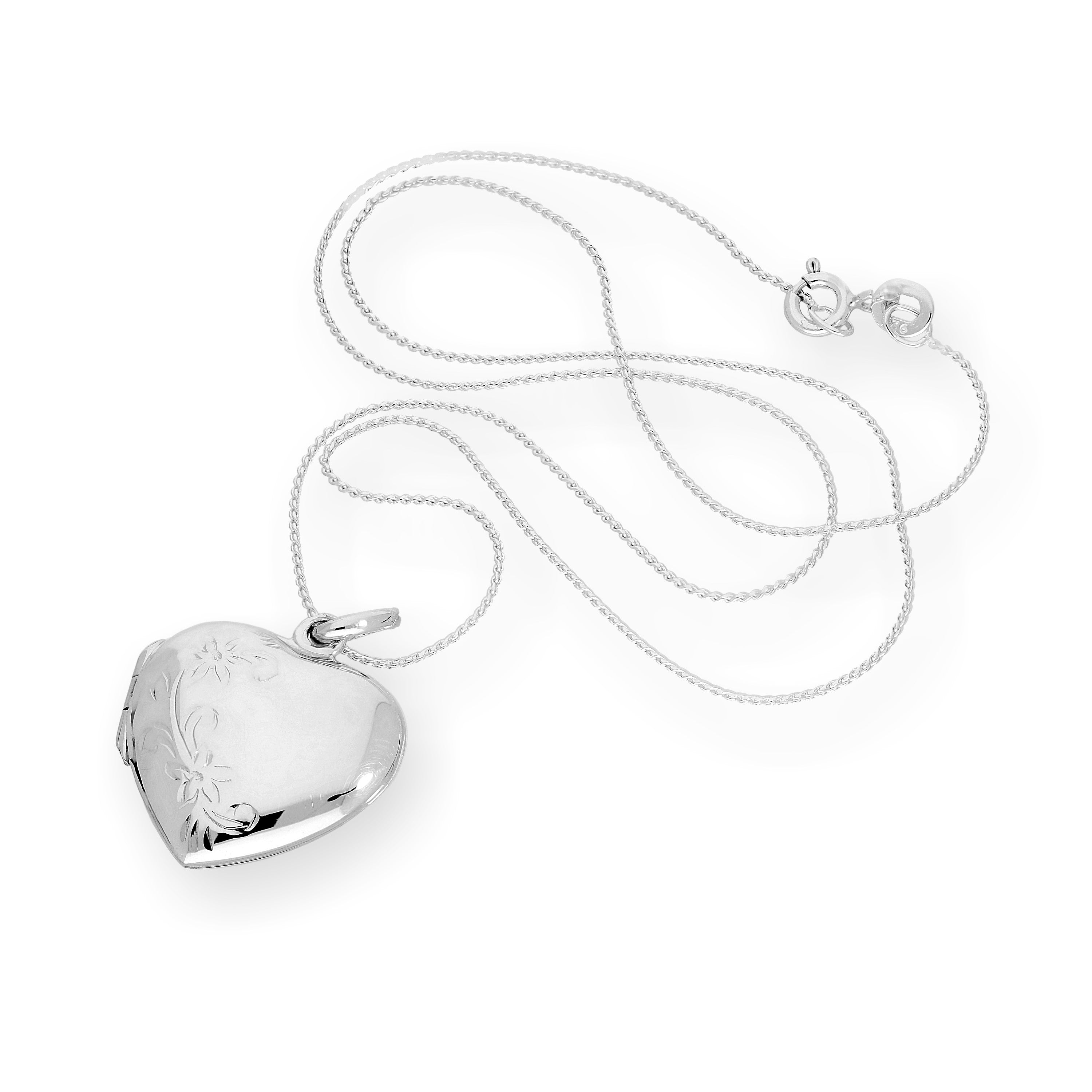 Sterlingsilber gravierbares Blumenherz-Medaillon an einer Kette 16–22 Zoll