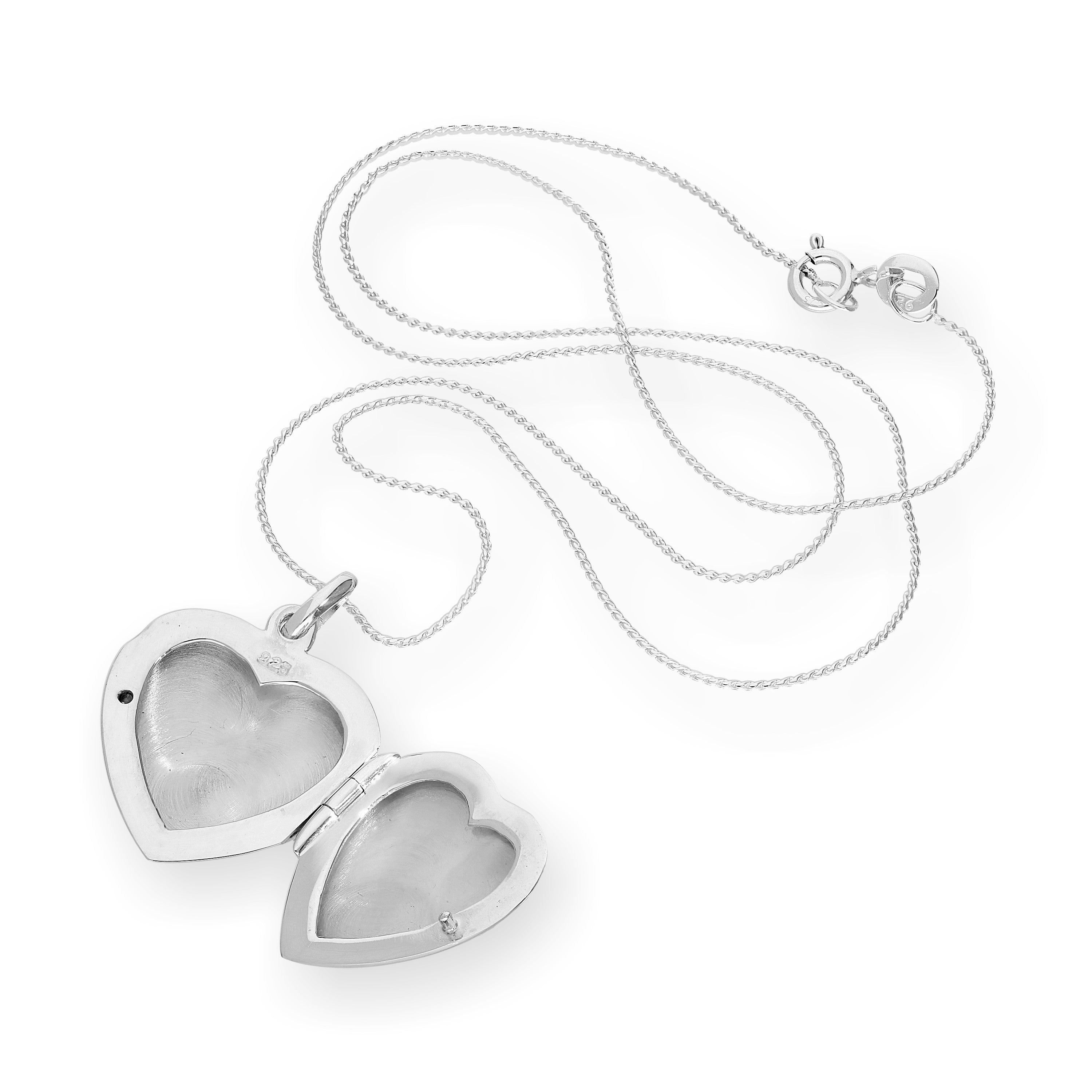 Sterlingsilber gravierbares Blumenherz-Medaillon an einer Kette 16–22 Zoll