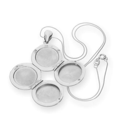 Sterling Silber 4 Foto gravierbares rundes Familienmedaillon an einer Kette 16 - 22 Zoll