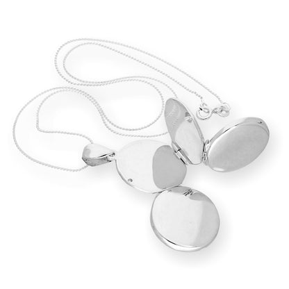 Sterling Silber 4 Foto gravierbares rundes Familienmedaillon an einer Kette 16 - 22 Zoll