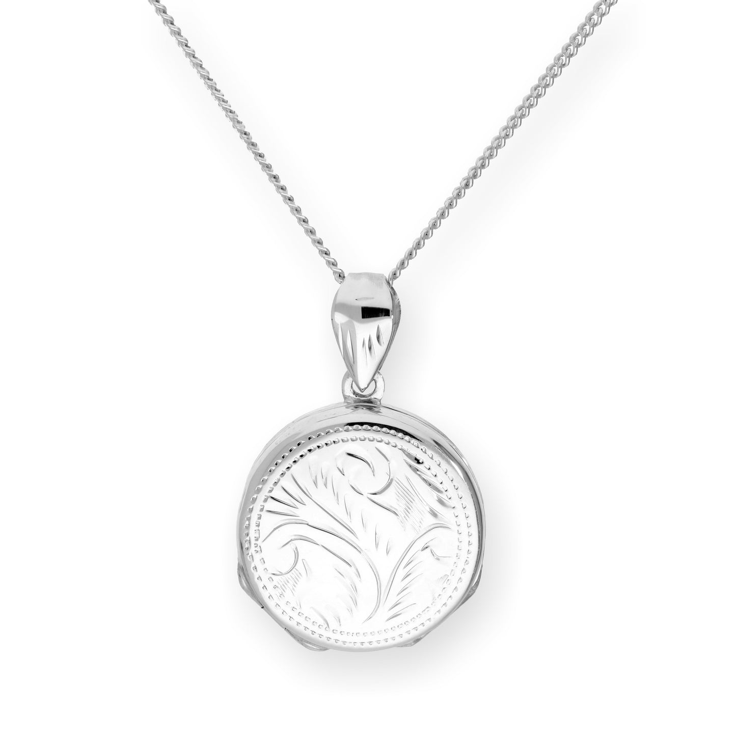 Sterling Silver 4 Photo Engraved Round Family Locket on Chain 16 - 24 Inches