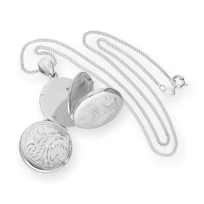 Sterlingsilber 4 Foto Graviert Rund Familie Medaillon an Kette 40,5 - 61cm