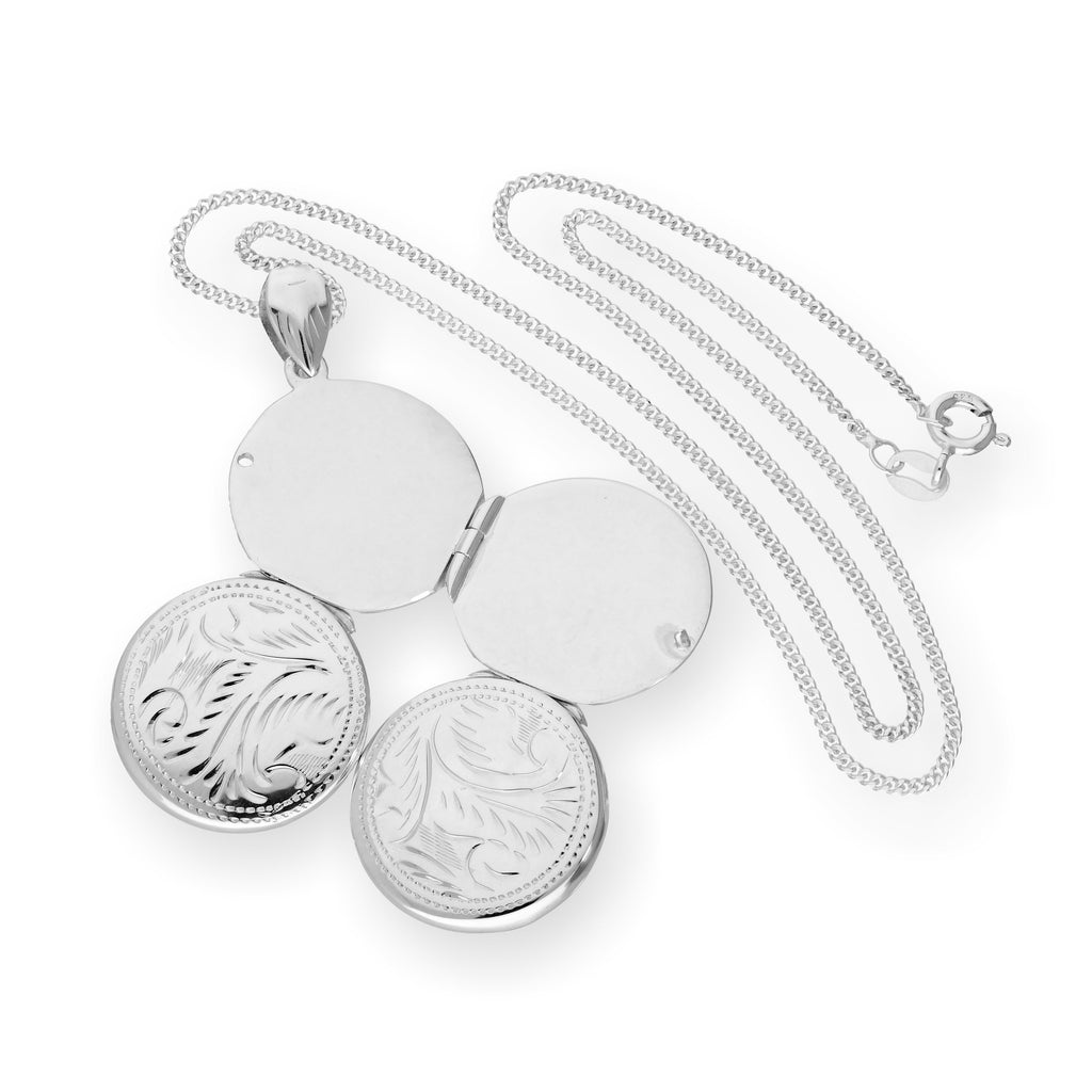Graviertes rundes Familienmedaillon für 4 Fotos aus Sterlingsilber mit Kette, 40 - 60 cm