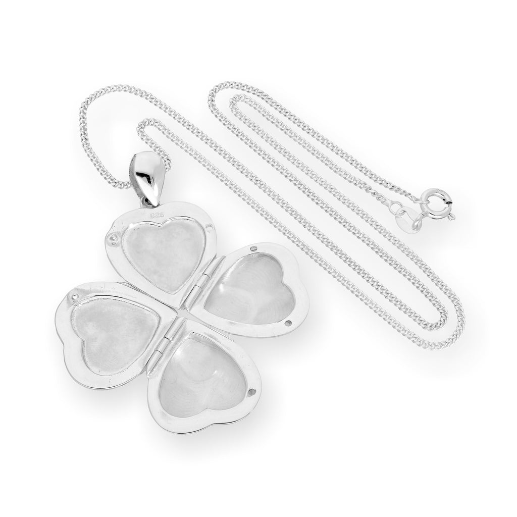 Gravierbares Herz-Familienmedaillon für 4 Fotos aus Sterlingsilber mit Kette, 40 - 55 cm