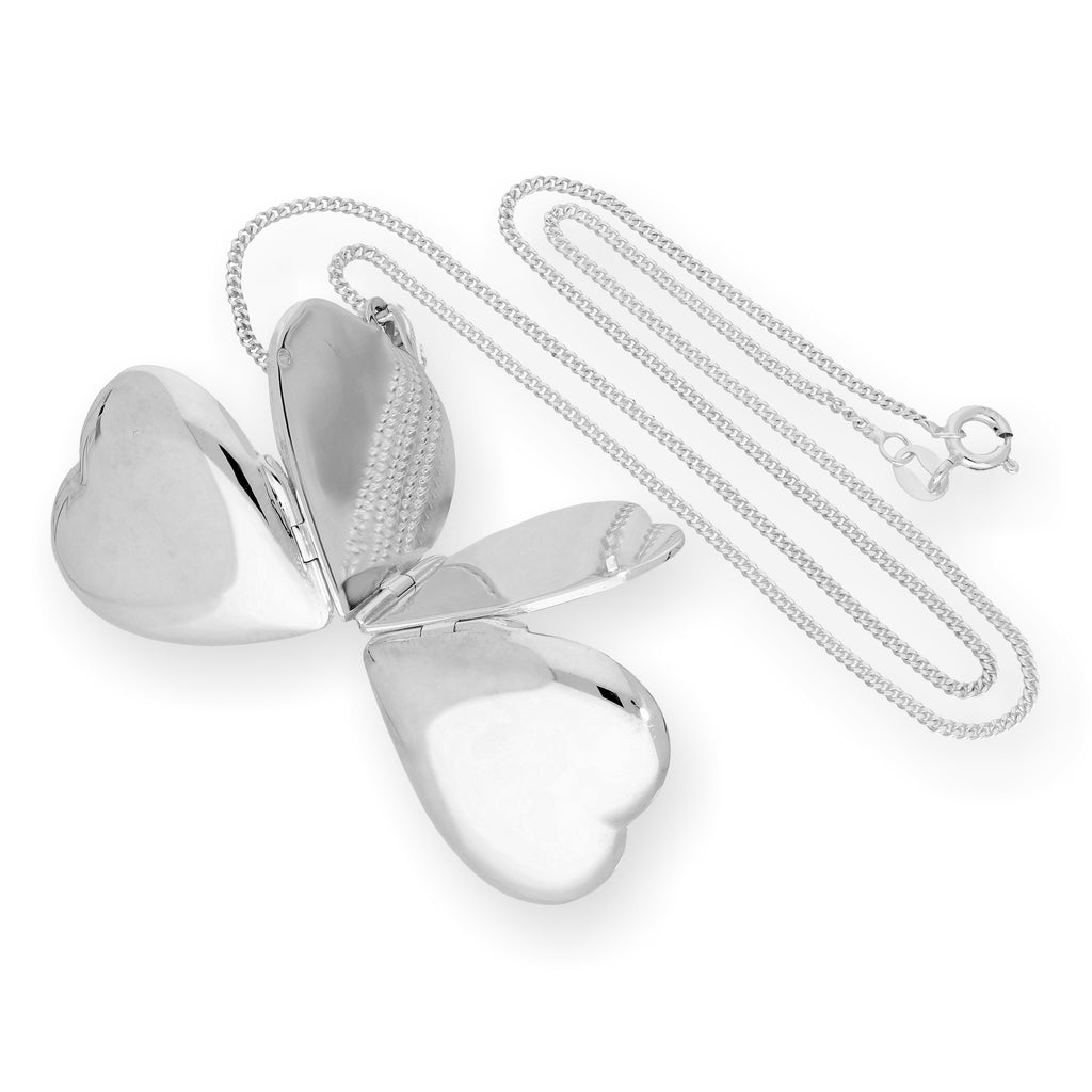 Großes gravierbares Herz-Familienmedaillon für 4 Fotos aus Sterlingsilber mit Kette, 40-60 cm