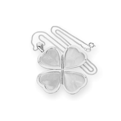 Großes Sterling Silber 4 Foto graviertes Herz-Familienmedaillon an einer Kette 16–24 Zoll