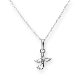 Halskette mit Engel-Anhänger aus Sterlingsilber und klarem Zirkonia, 16–22 Zoll