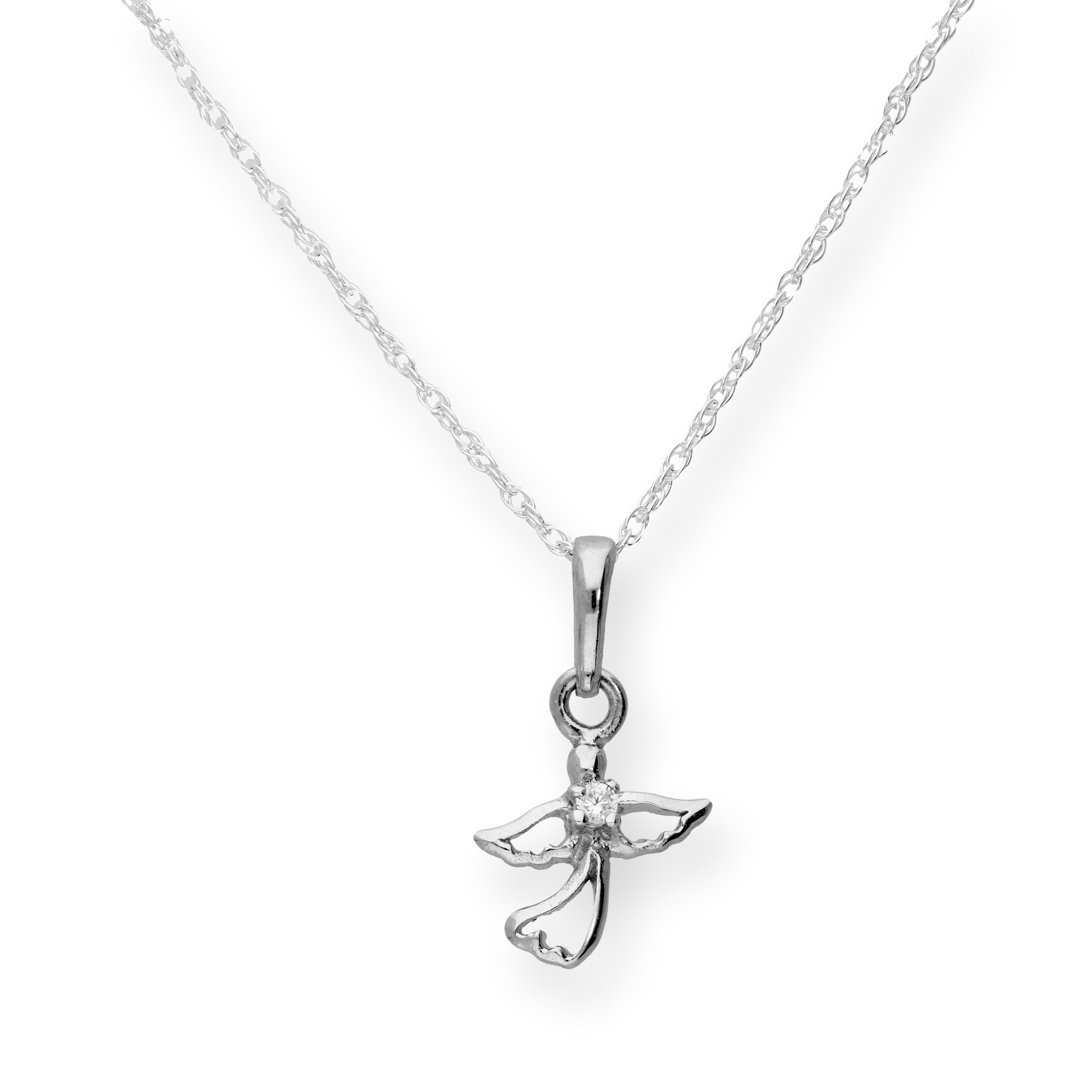 Halskette mit Engel-Anhänger aus Sterlingsilber und klarem Zirkonia, 16–22 Zoll