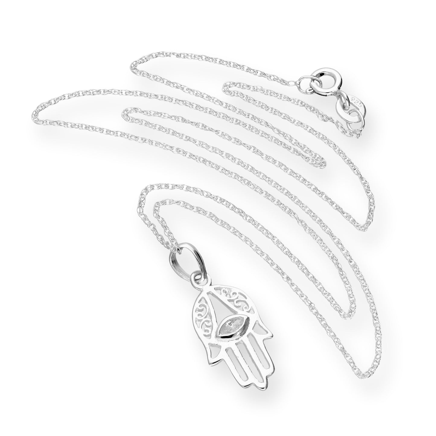 Halskette mit Hamsa-Anhänger aus Sterlingsilber und klarem CZ-Kristall, 16–22 Zoll