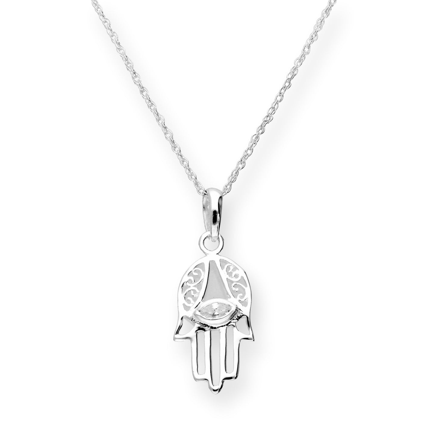 Halskette mit Hamsa-Anhänger aus Sterlingsilber und klarem CZ-Kristall, 16–22 Zoll