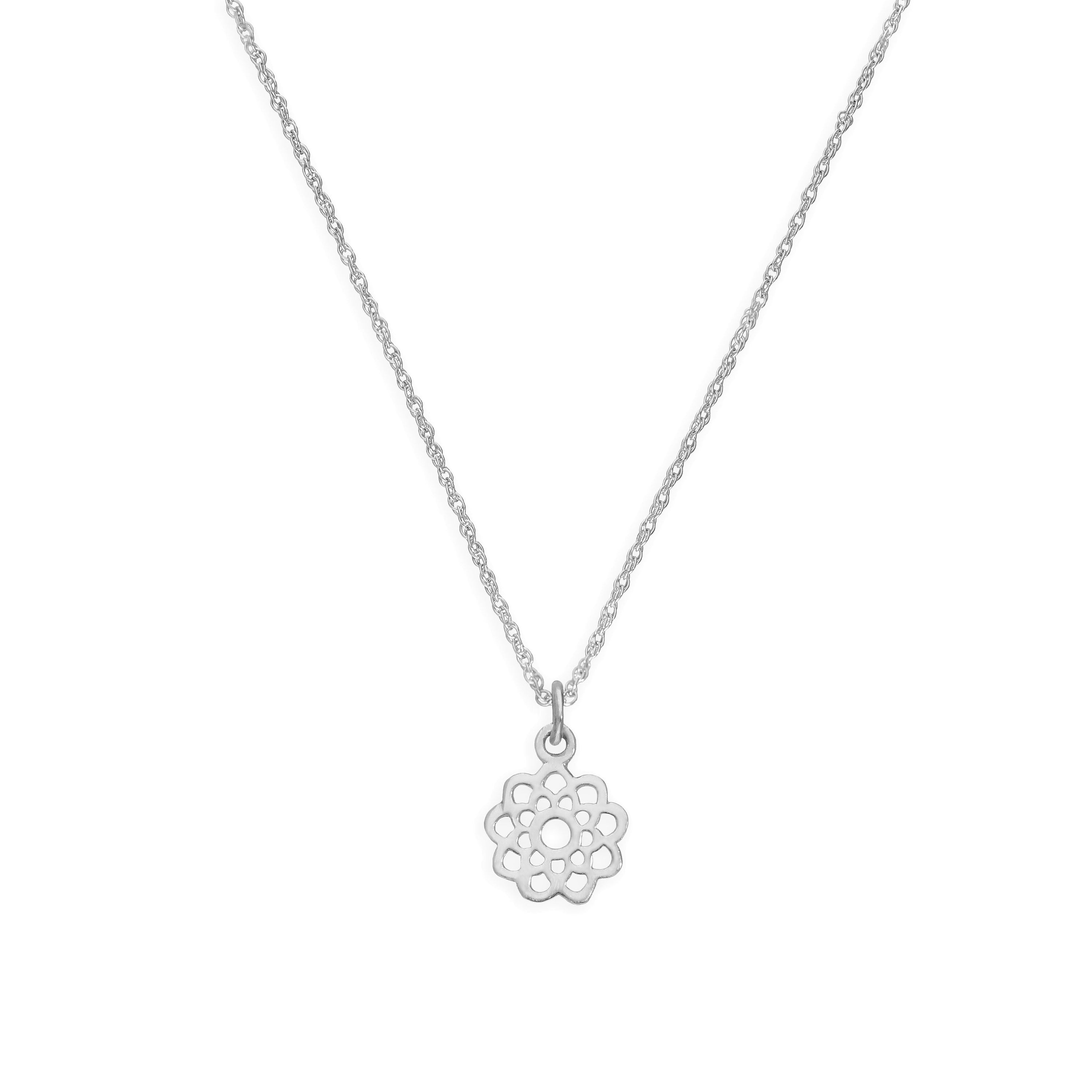 Halskette aus Sterlingsilber mit offenem Blumenanhänger 14–22 Zoll