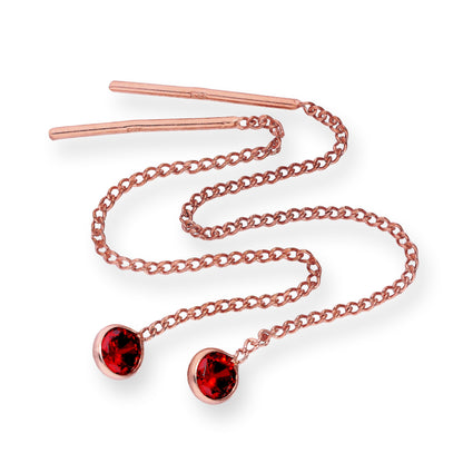 Rose vergoldete Sterling Silber & CZ Kristall Geburtsstein Pull Thru Ohrringe