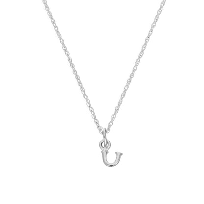 Tiny Sterling Silver Alphabet Letter U Pendant Necklace 14 - 22 Inches