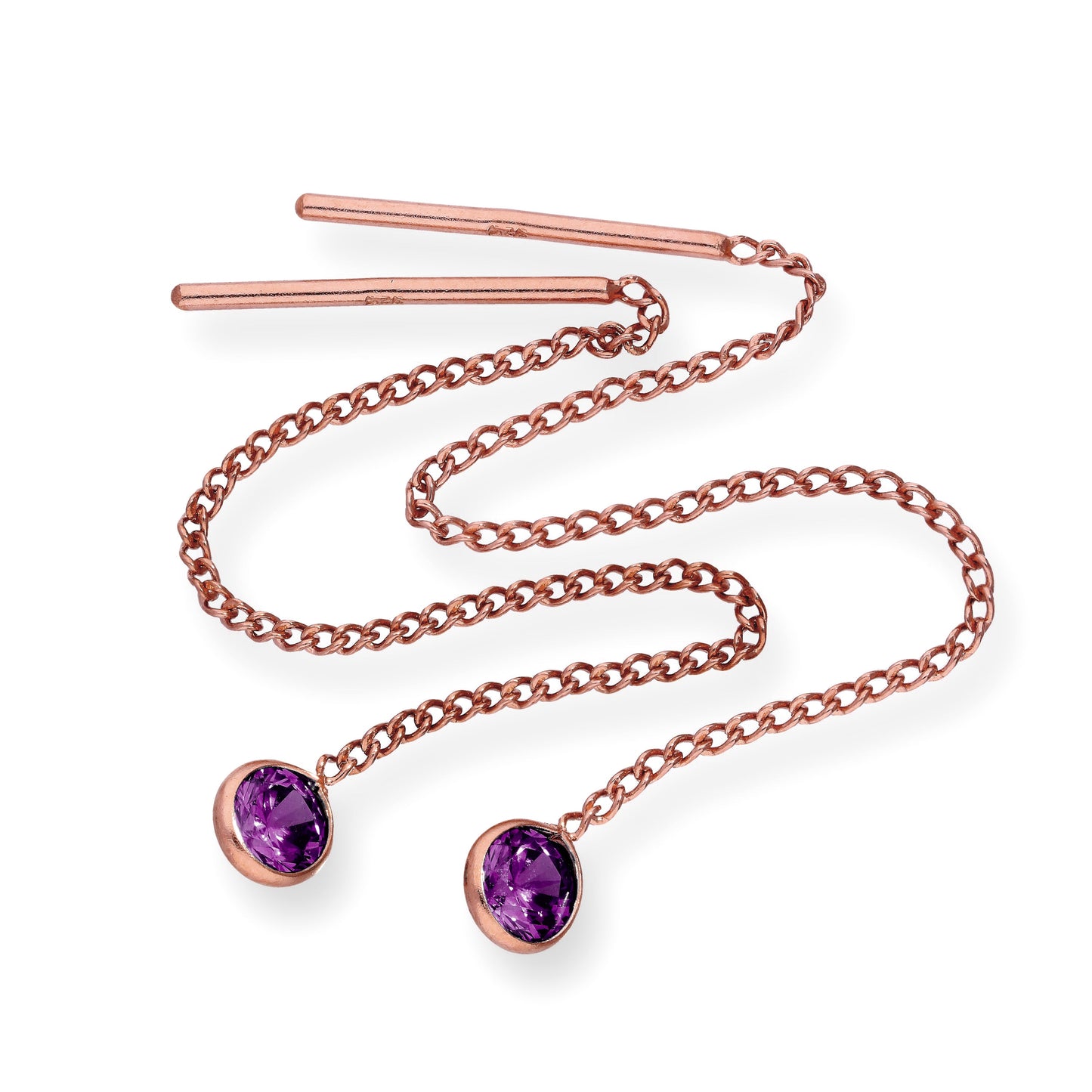 Rose vergoldete Sterling Silber & CZ Kristall Geburtsstein Pull Thru Ohrringe