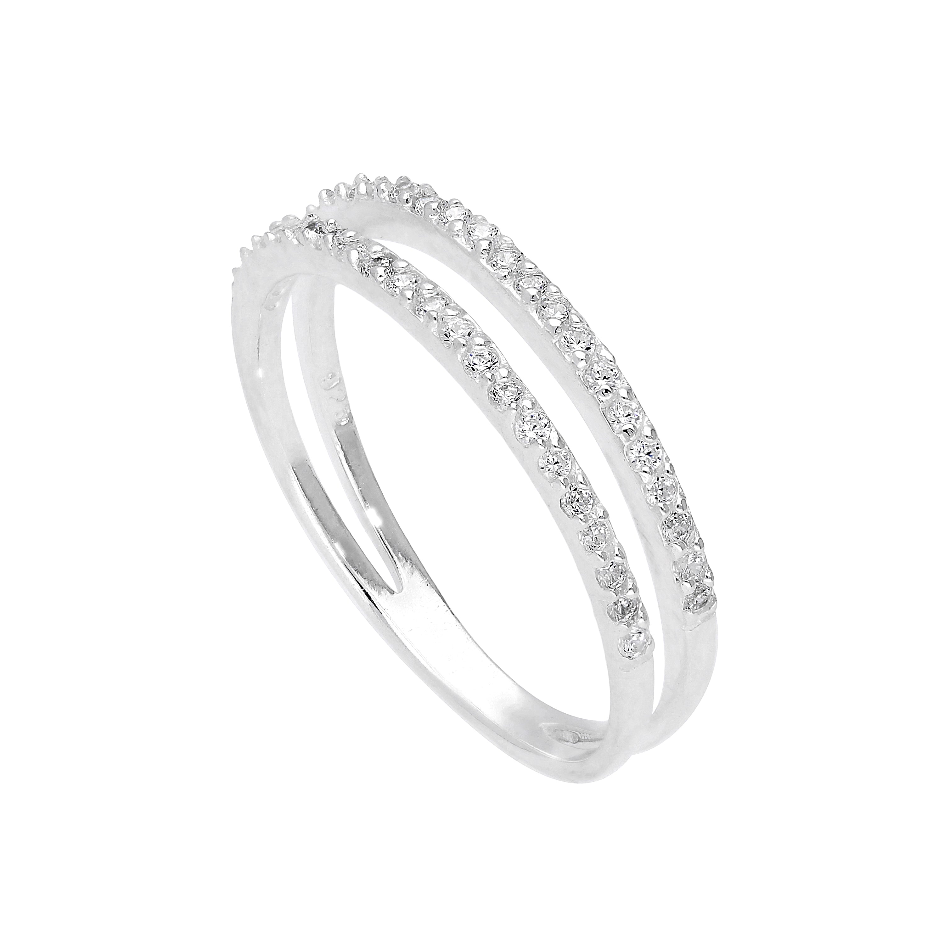 Sterlingsilber & klarer CZ Kristall Doppelband Ring Größe J - W