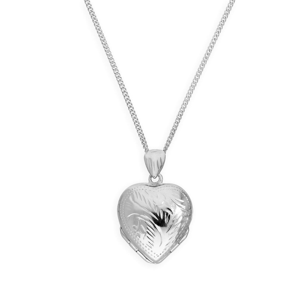Kleines graviertes Herz-Familienmedaillon aus Sterlingsilber für 4 Fotos mit Kette, 45 - 55 cm