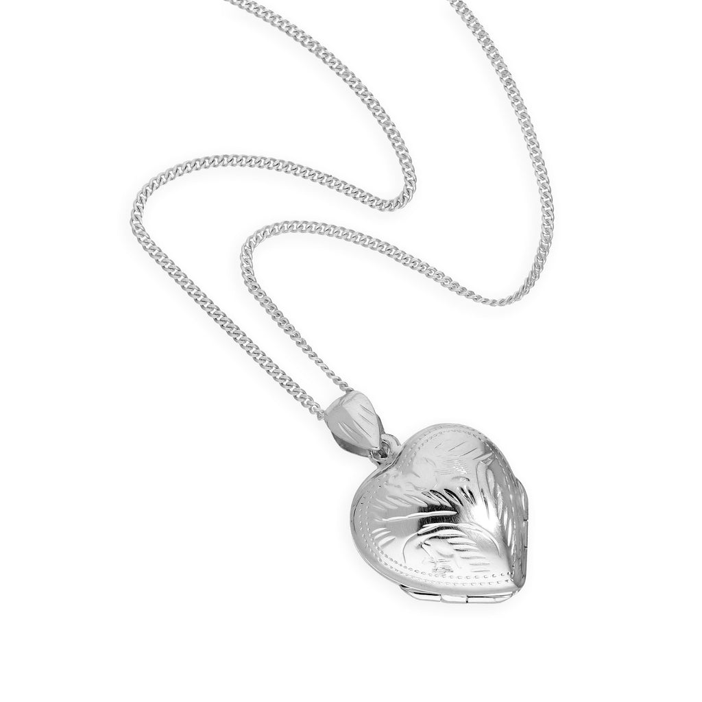 Kleines graviertes Herz-Familienmedaillon aus Sterlingsilber für 4 Fotos mit Kette, 45 - 55 cm