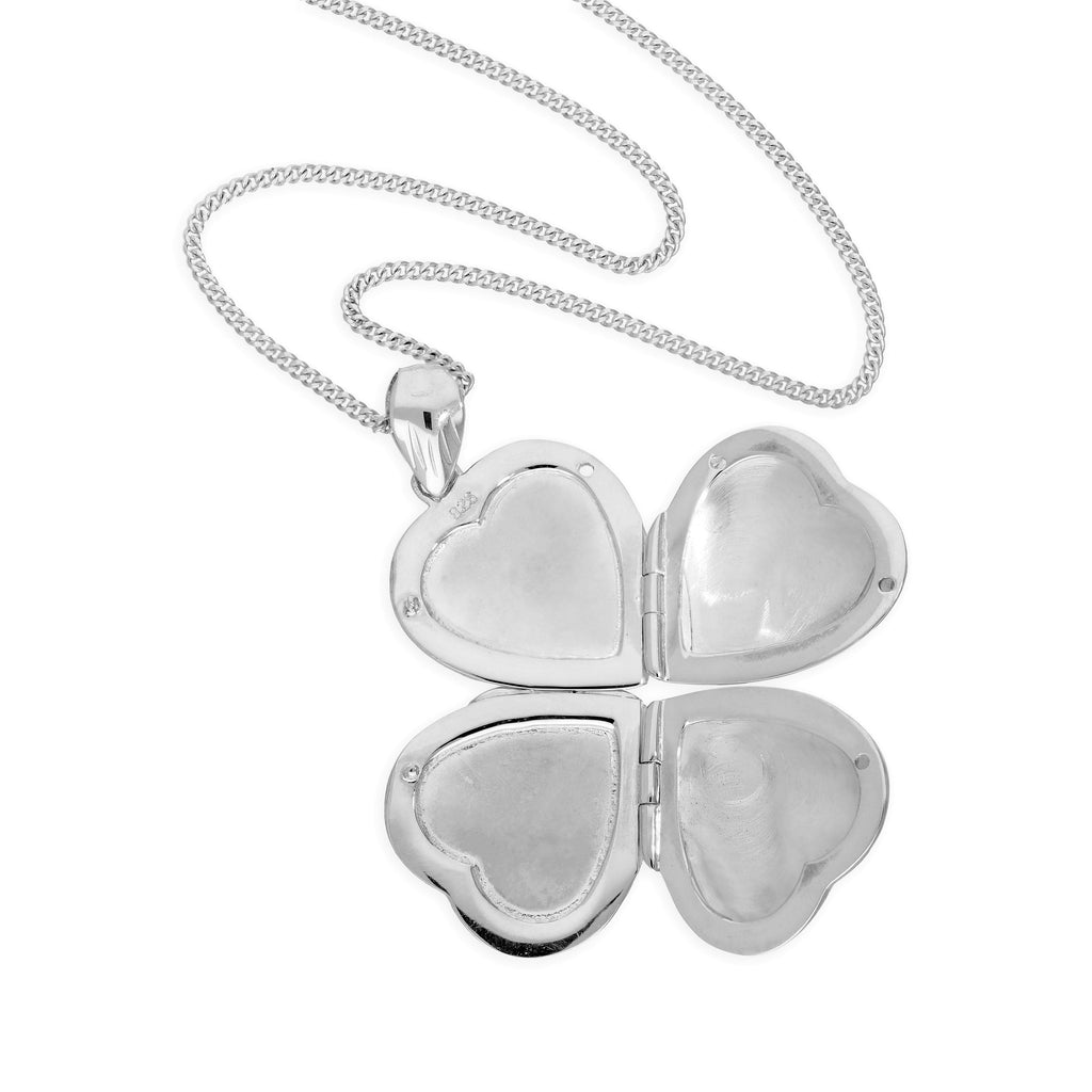Kleines graviertes Herz-Familienmedaillon aus Sterlingsilber für 4 Fotos mit Kette, 45 - 55 cm