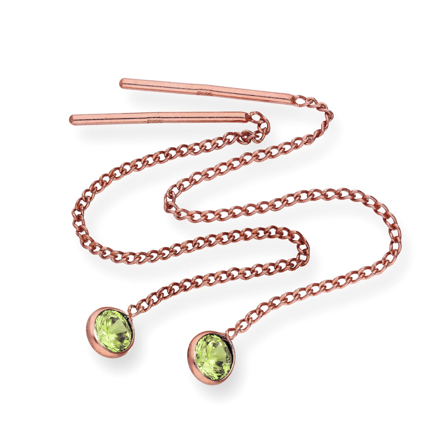 Rose vergoldete Sterling Silber & CZ Kristall Geburtsstein Pull Thru Ohrringe