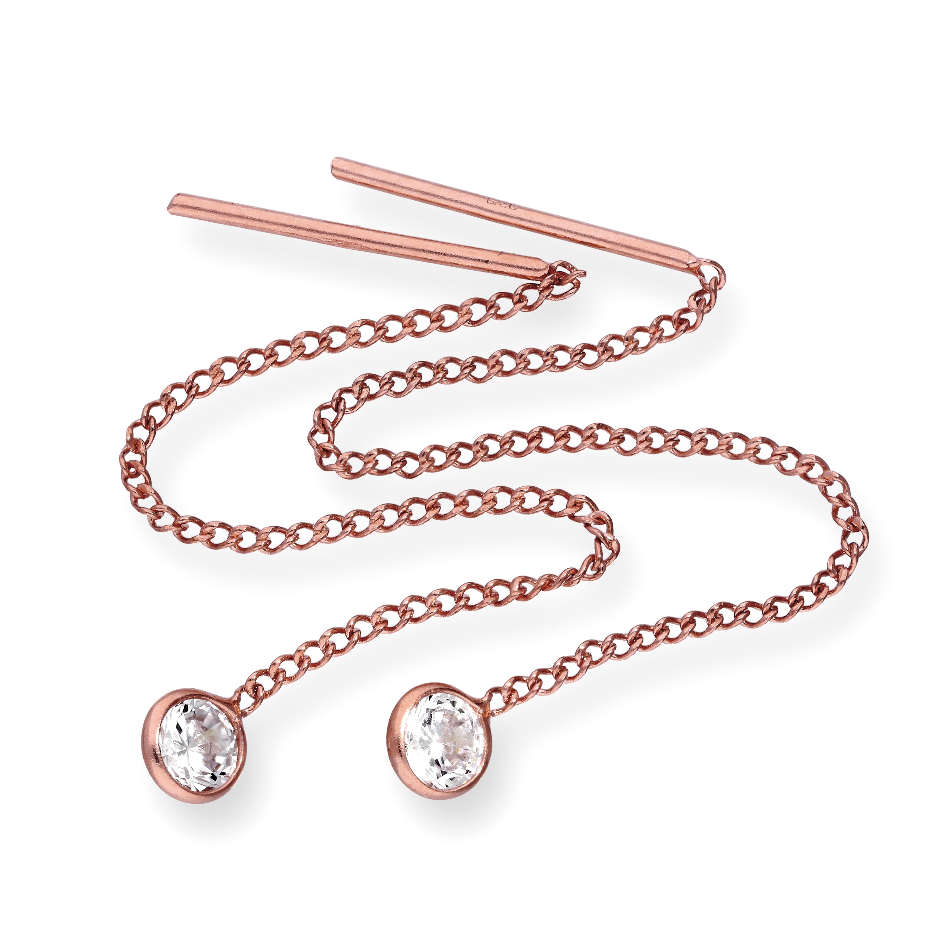 Rosévergoldete Sterlingsilber & CZ Kristall Geburtsstein Pull Thru Ohrringe
