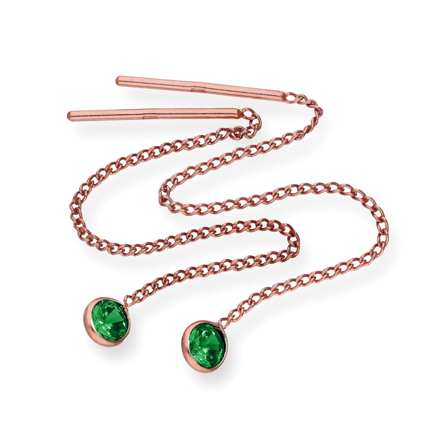 Rose vergoldete Sterling Silber & CZ Kristall Geburtsstein Pull Thru Ohrringe
