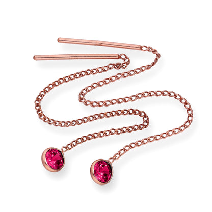 Rose vergoldete Sterling Silber & CZ Kristall Geburtsstein Pull Thru Ohrringe