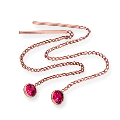 Rose vergoldete Sterling Silber & CZ Kristall Geburtsstein Pull Thru Ohrringe