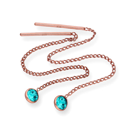 Rose vergoldete Sterling Silber & CZ Kristall Geburtsstein Pull Thru Ohrringe