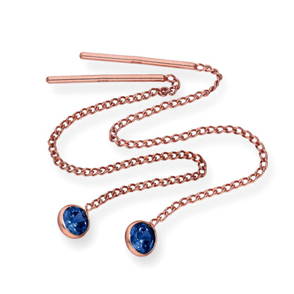 Rose vergoldete Sterling Silber & CZ Kristall Geburtsstein Pull Thru Ohrringe