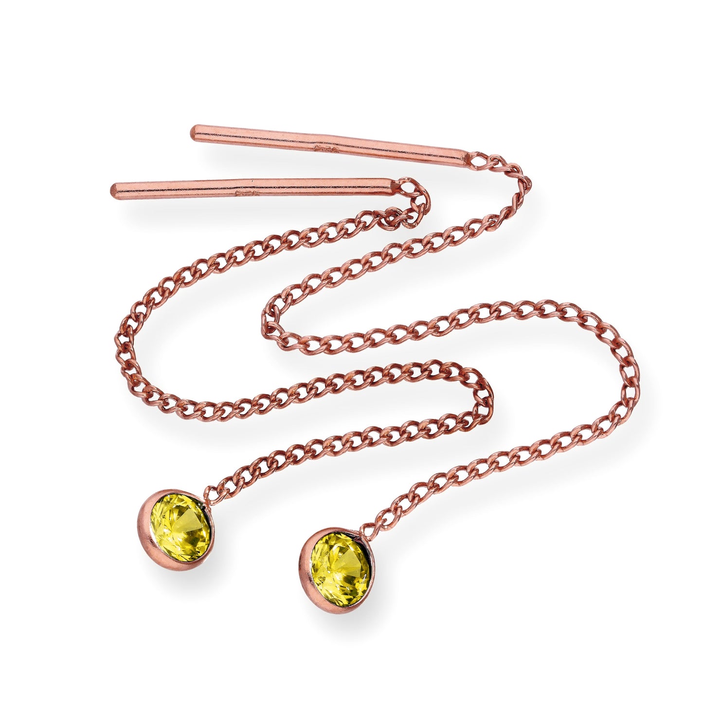 Rose vergoldete Sterling Silber & CZ Kristall Geburtsstein Pull Thru Ohrringe