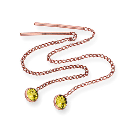 Rose vergoldete Sterling Silber & CZ Kristall Geburtsstein Pull Thru Ohrringe