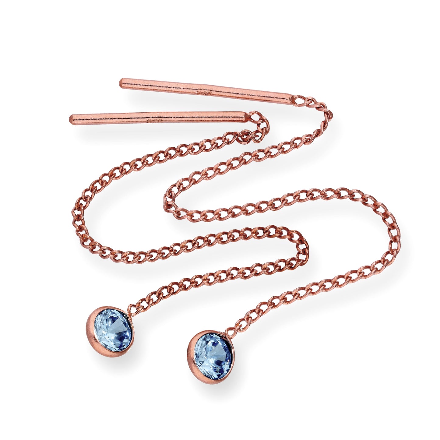 Rose vergoldete Sterling Silber & CZ Kristall Geburtsstein Pull Thru Ohrringe