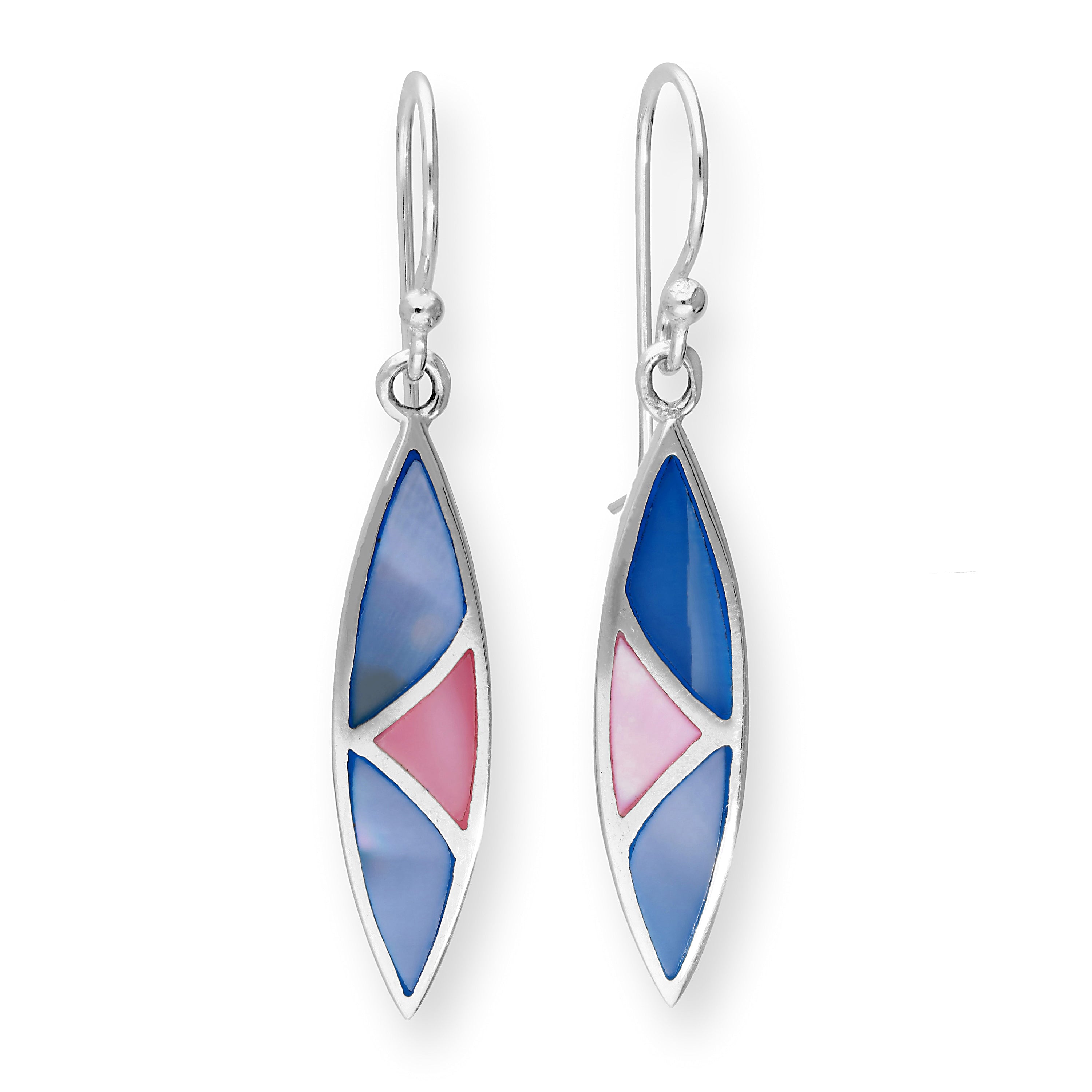 Sterlingsilber & Rosa/Blau Perlmutt Baumel Ohrhänger