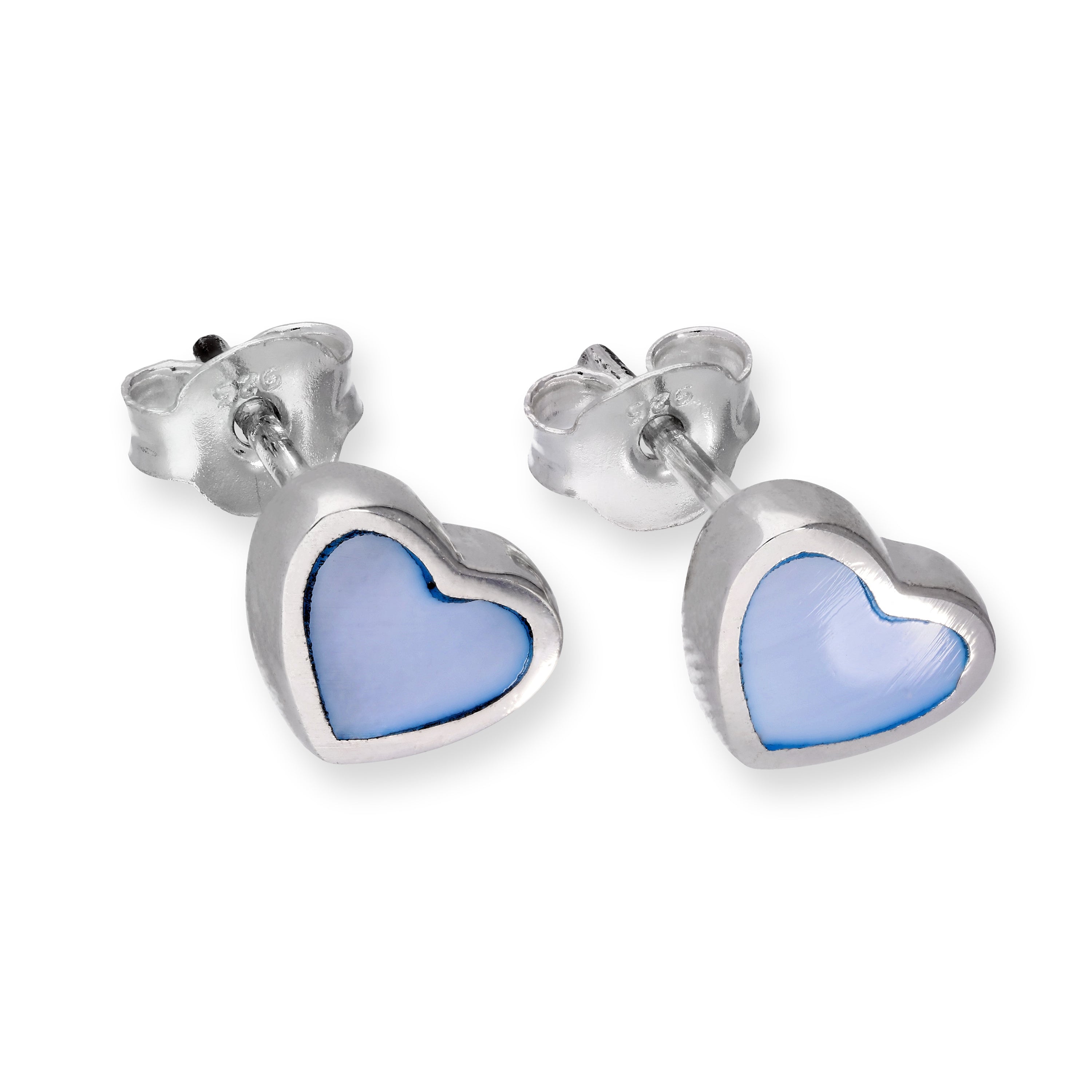Sterlingsilber & Blau Perlmutt Herz Ohrstecker