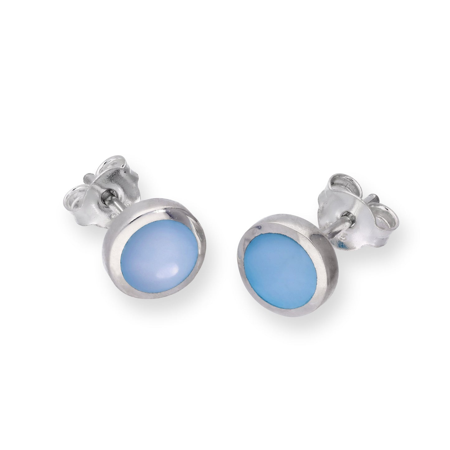Sterling Silver & Blue Mother of Pearl Round Stud Earrings