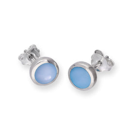 Sterlingsilber & Blau Perlmutt Rund Ohrstecker