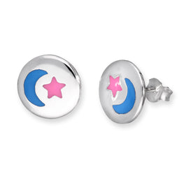 Sterlingsilber & Emaille Mond & Stern Ohrstecker